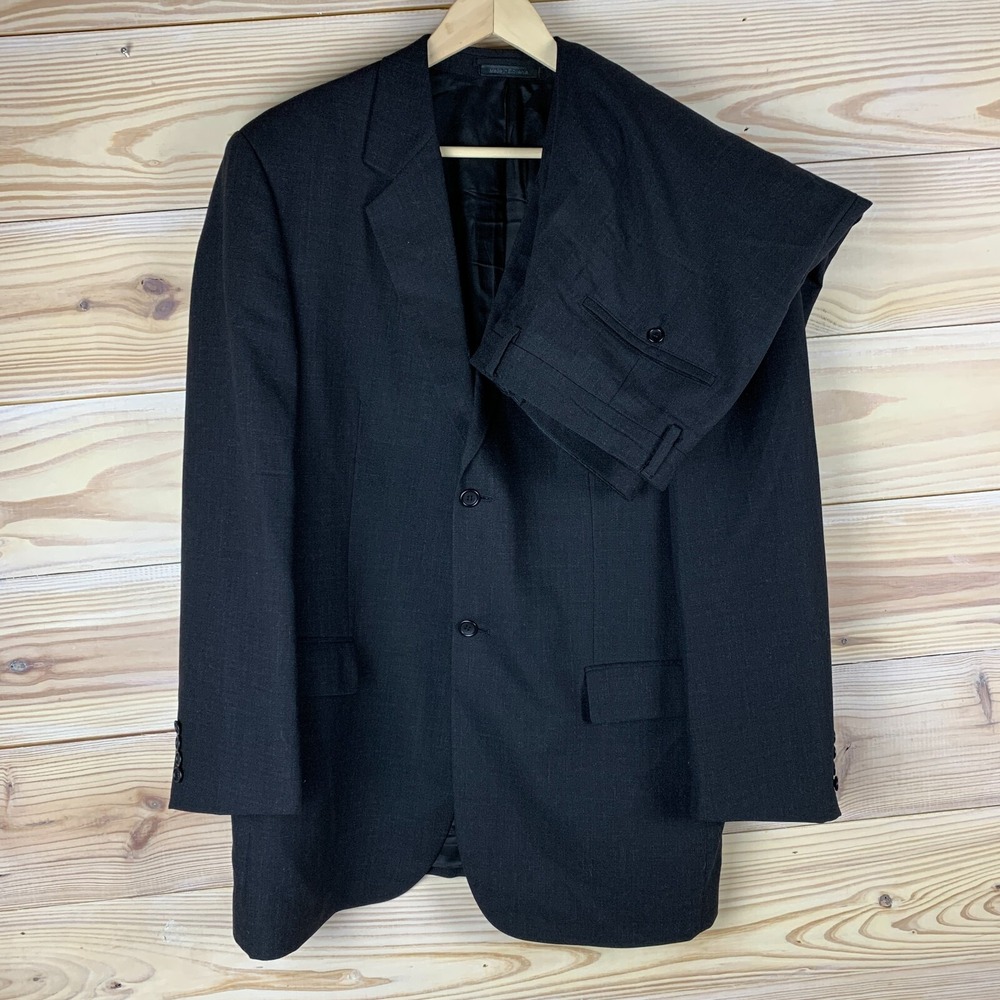 Bachrach Suit Men 44 Regular Black 100% Wool Two Button Jacket Pants